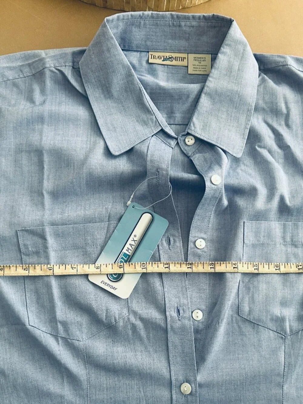 TravelSmith Long-Sleeve Moisture-Wicking Button-Down NWT Blue Shirt Size 16 - Picture 9 of 12